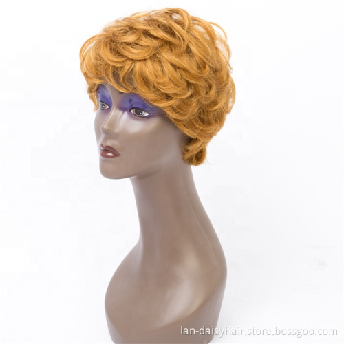 Highlight For Black Women  For Ladies  Short Curly pixie cut  Human Hair  Machine Made Wig